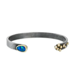 Annie Fensterstock - Opal and Scattered Diamonds Cuff Bracelet