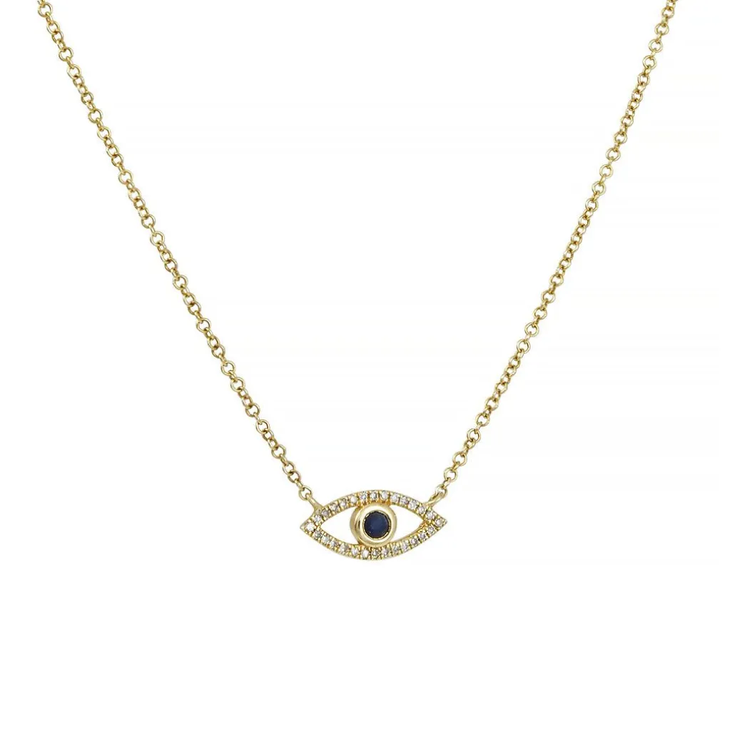 Cp Collection - Sapphire and Pave-Set Diamonds Evil Eye Necklace in 14K Gold
