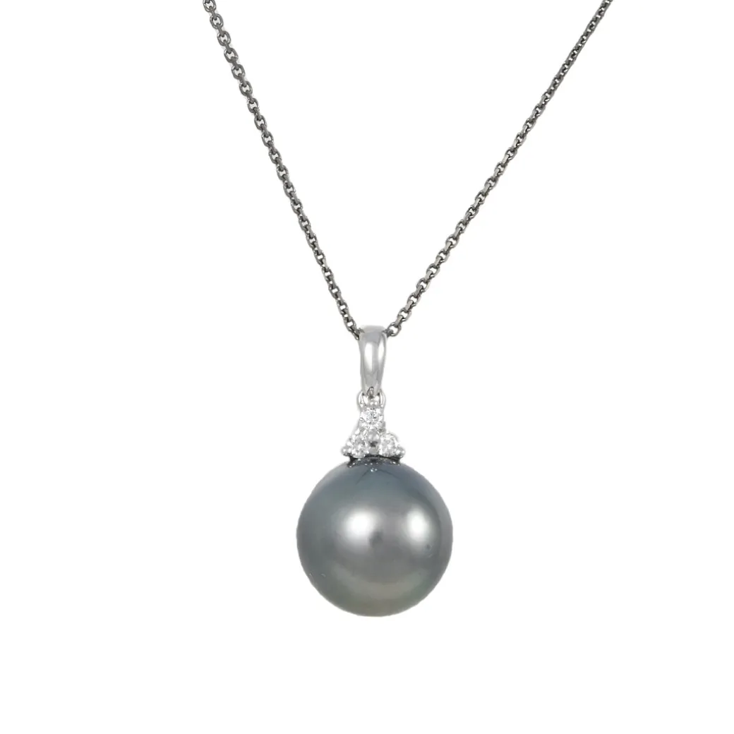 Cp Collection - South Sea Black Pearl and Diamond Pendant Necklace