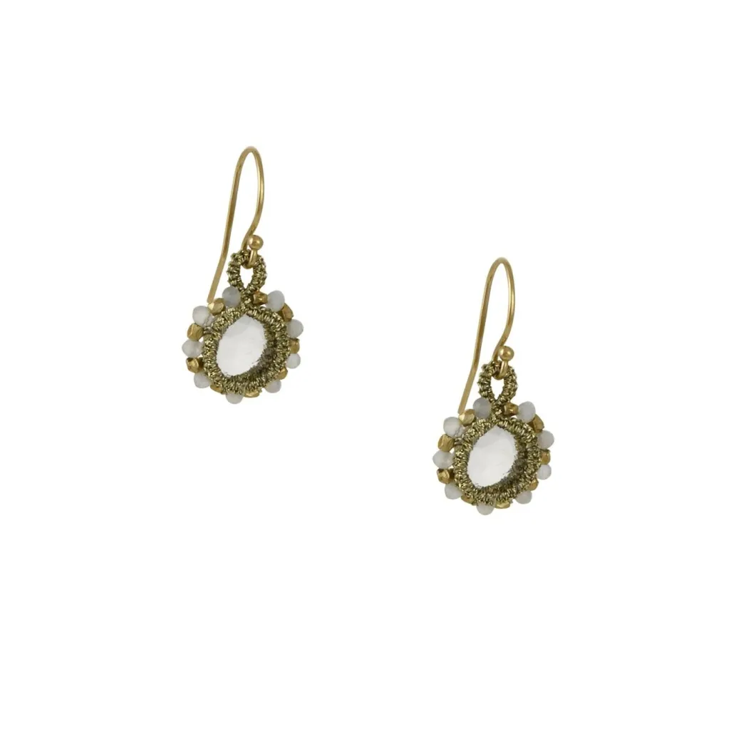 Danielle Welmond - Beaded and Crocheted Cage Drop Earrings With Crystal Quartz