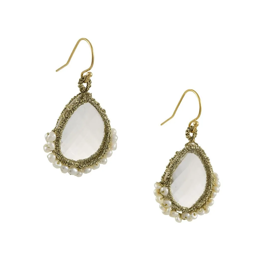 Danielle Welmond - Crystal Quartz with Pearl Earrings in Gold Fill