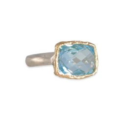 Danielle Welmond - Rectangular Textured Bezel Blue Topaz Ring