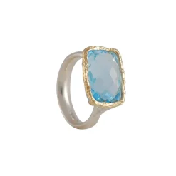Danielle Welmond - Rectangular Textured Bezel Blue Topaz Ring