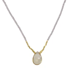 Debbie Fisher - Whiskey Quartz Pendant on Pink Seed Bead Necklace