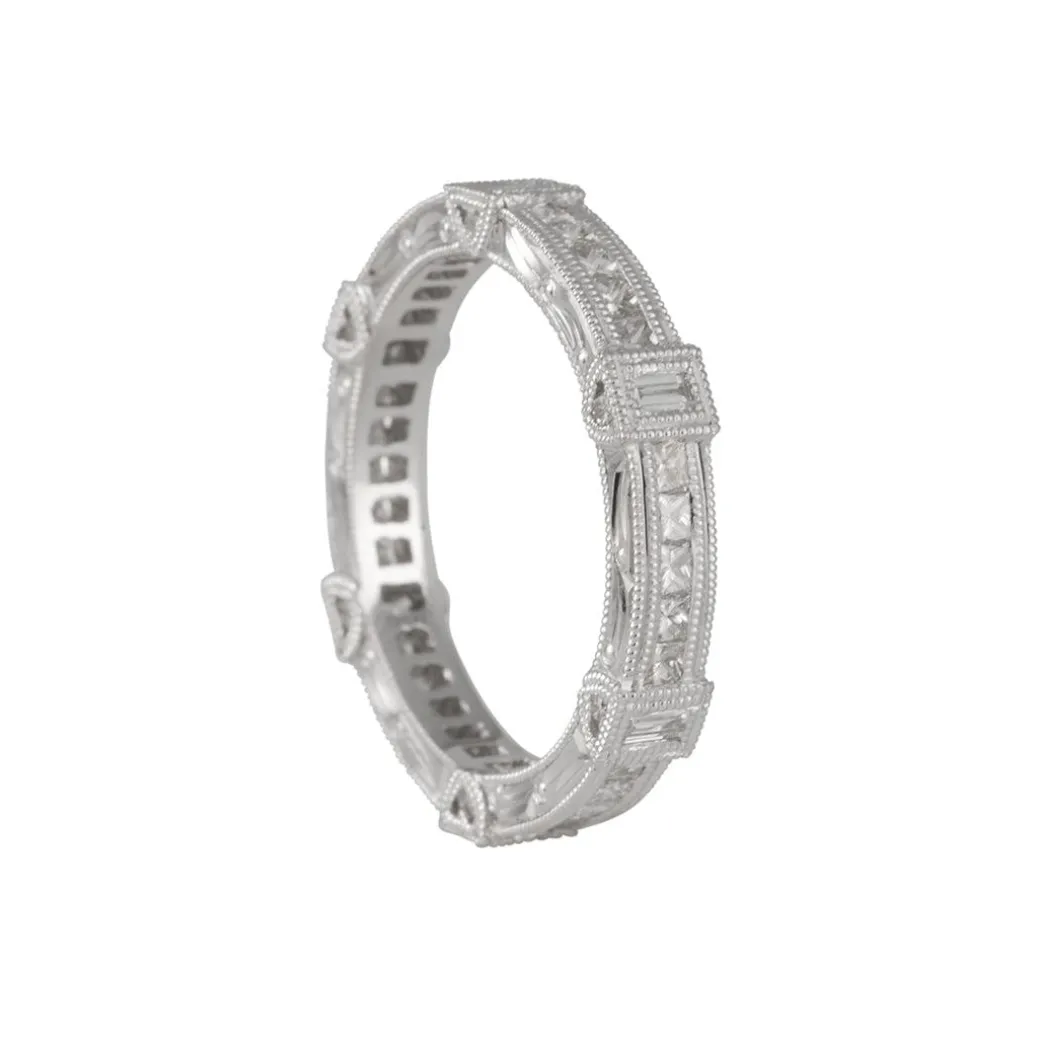 Joilie - Diamond Art Deco Eternity Band in 18K White Gold