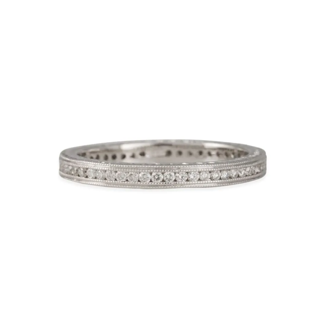Jolie - Channel Set Diamond Eternity Band with Milgrain in 18K White Gold