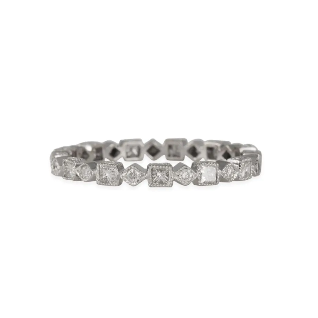 Jolie - Geometric Shapes Diamond Eternity Band in 18K White Gold