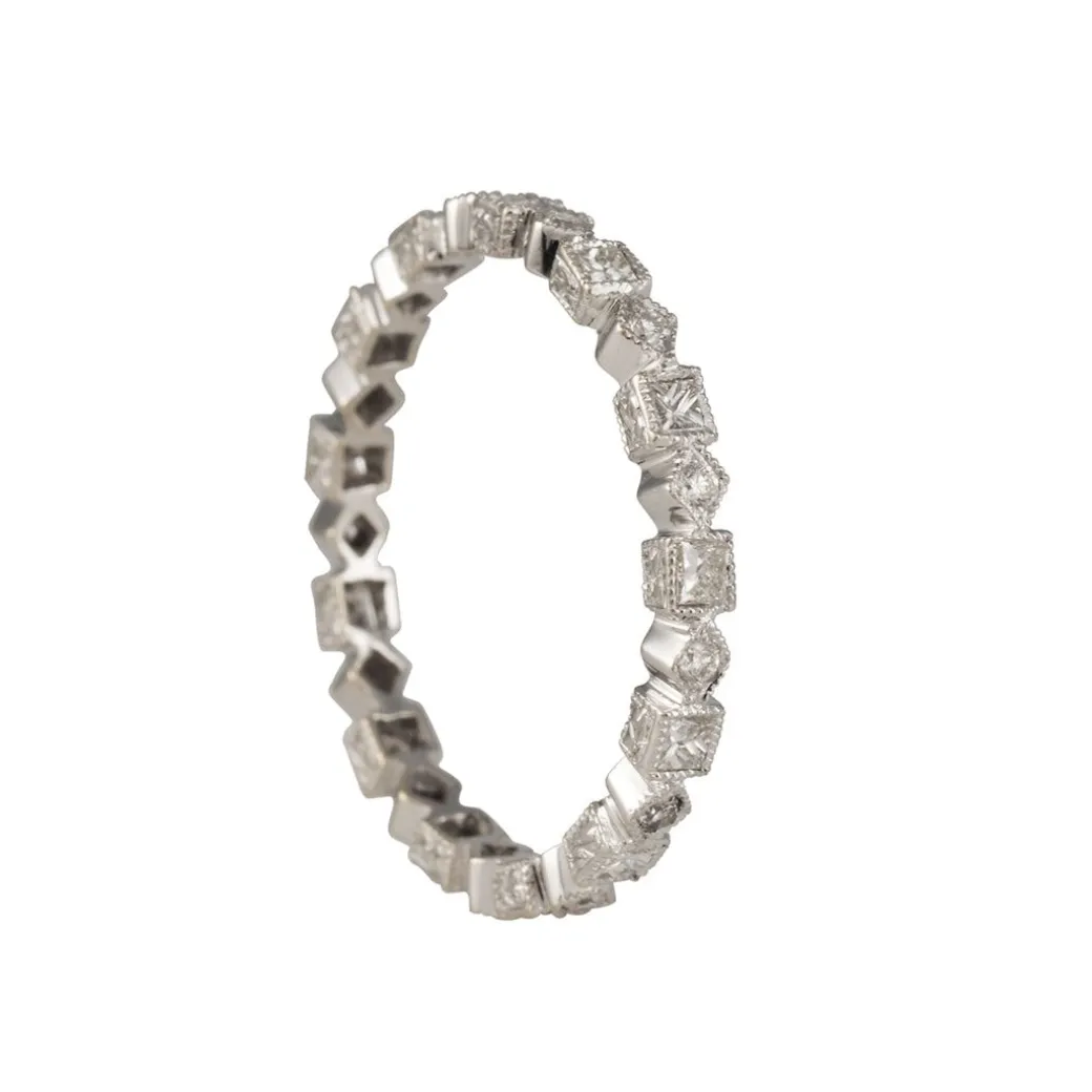 Jolie - Geometric Shapes Diamond Eternity Band in 18K White Gold
