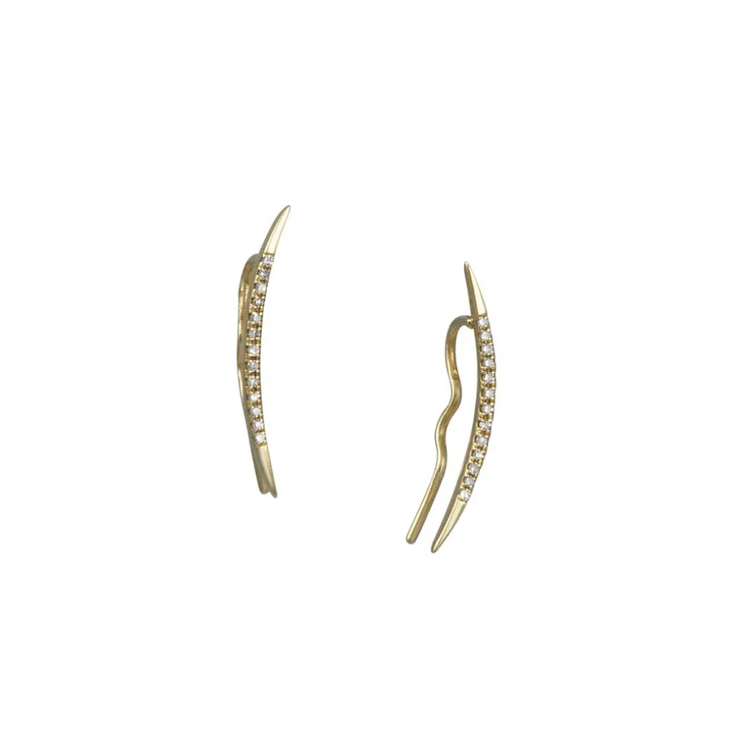Liven Co. - Curved Ear Climbers With Pave Diamonds in 14K Gold