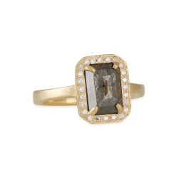 Rebecca Overmann - Emerald Cut Grey Diamond Halo Ring
