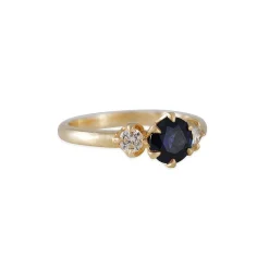 Rebecca Overmann - Three Stone Ring with Sapphire and Diamonds