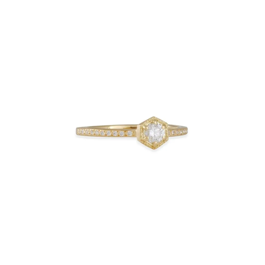 Satomi Kawakita- 3.5mm White Diamond and Pave Hexagon Ring