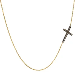 Sethi Couture - Chamgne Diamond Side Cross Necklace