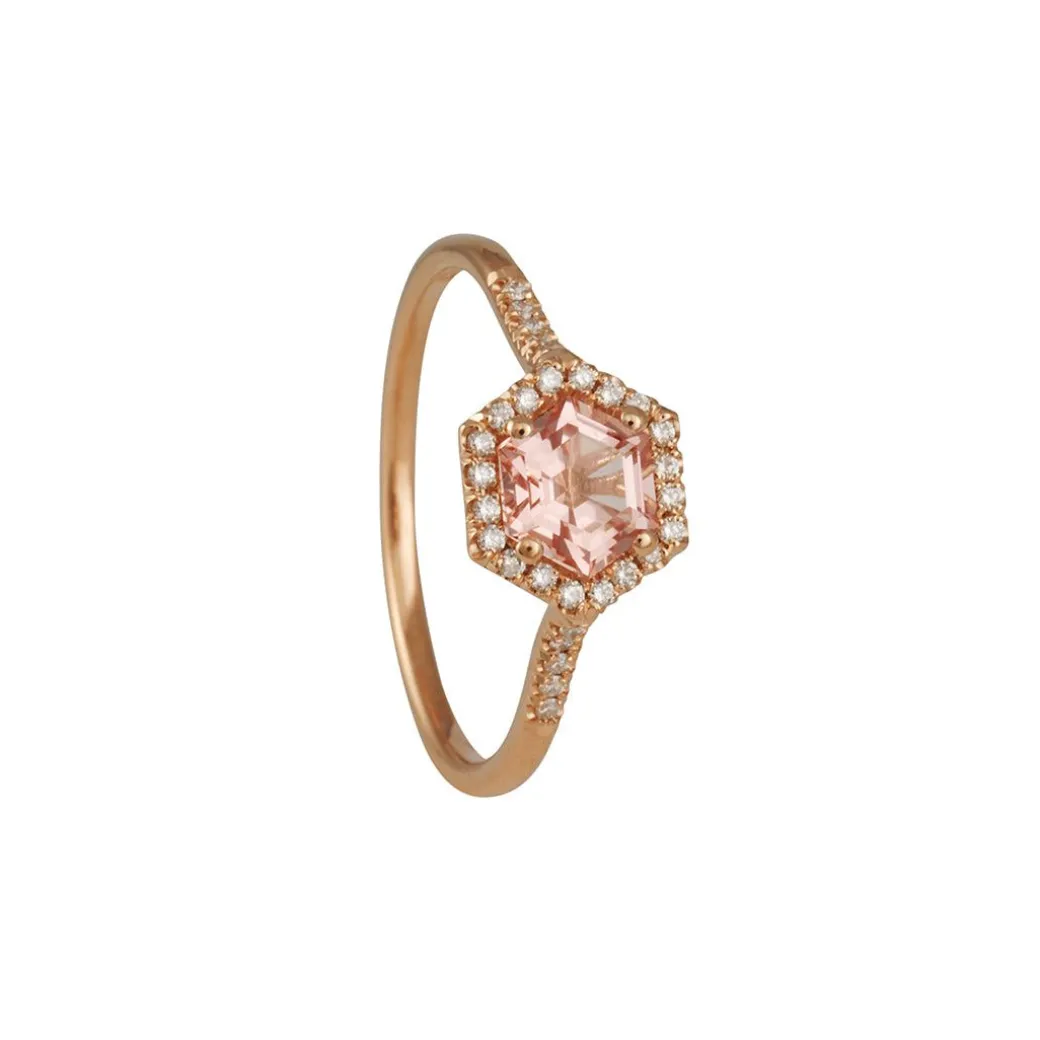 Suzanne Kalan - Hexagonal Morganite Diamond Pave Ring