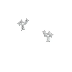 Tashi - Baguette Cluster Stud Earrings in Sterling Silver